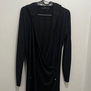 Zara Black Wrap Fitted Long Sleeve Mini Dress with Hoodie